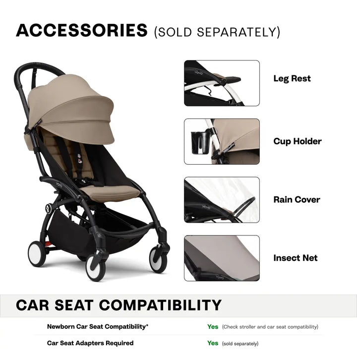 Stokke YOYO3 Stroller | Lightweight Compact Travel Stroller for Babies | Cabin Friendly &amp; Foldable | UPF 50+ Sun Protection | 5 Point Safety Harness | Award Winning Design | YOYO Stroller India | 6 Months to 4 Years - Black/Taupe