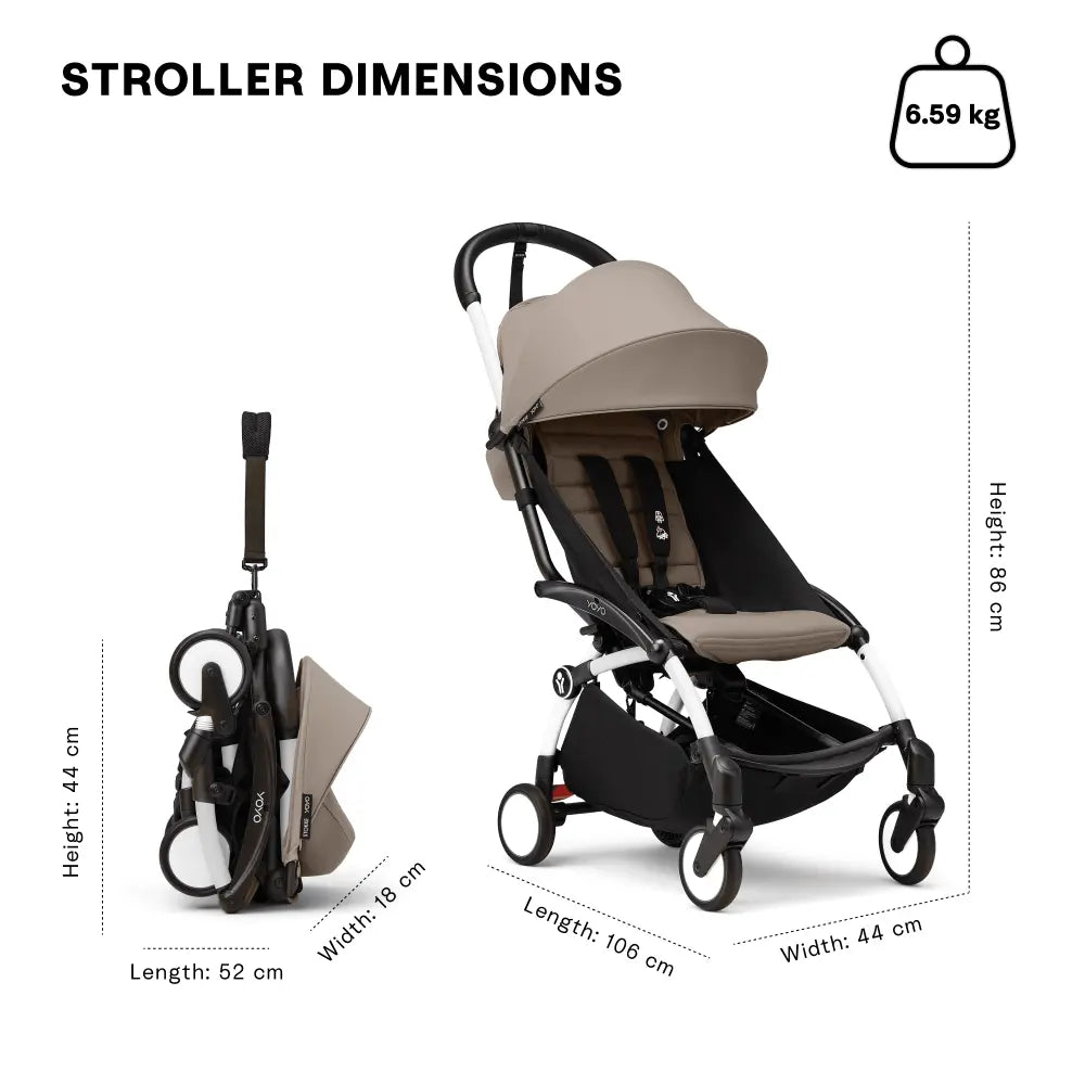 Stokke YOYO3 Stroller | Lightweight Compact Travel Stroller for Babies | Cabin Friendly &amp; Foldable | UPF 50+ Sun Protection | 5 Point Safety Harness | Award Winning Design | YOYO Stroller India | 6 Months to 4 Years – White/Taupe