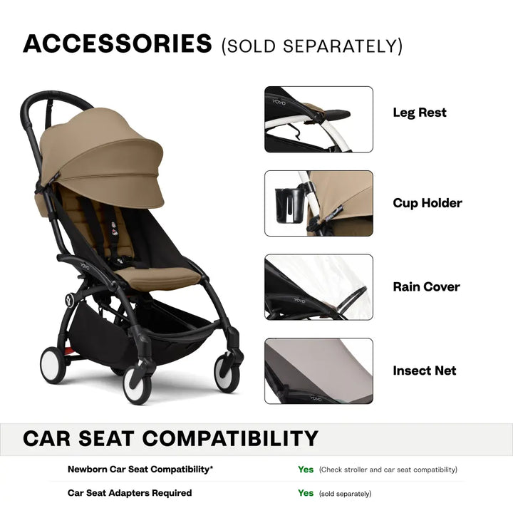 Stokke YOYO3 Stroller | Lightweight Compact Travel Stroller for Babies | Cabin Friendly &amp; Foldable | UPF 50+ Sun Protection | 5 Point Safety Harness | Award Winning Design | YOYO Stroller India | 6 Months to 4 Years - Black/Toffee