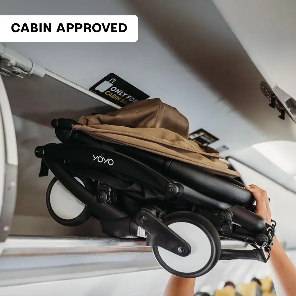 Stokke YOYO3 Stroller | Lightweight Compact Travel Stroller for Babies | Cabin Friendly &amp; Foldable | UPF 50+ Sun Protection | 5 Point Safety Harness | Award Winning Design | YOYO Stroller India | 6 Months to 4 Years - Black/Toffee
