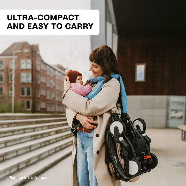Stokke YOYO3 Stroller | Lightweight Compact Travel Stroller for Babies | Cabin Friendly &amp; Foldable | UPF 50+ Sun Protection | 5 Point Safety Harness | Award Winning Design | YOYO Stroller India | 6 Months to 4 Years – White/Toffee