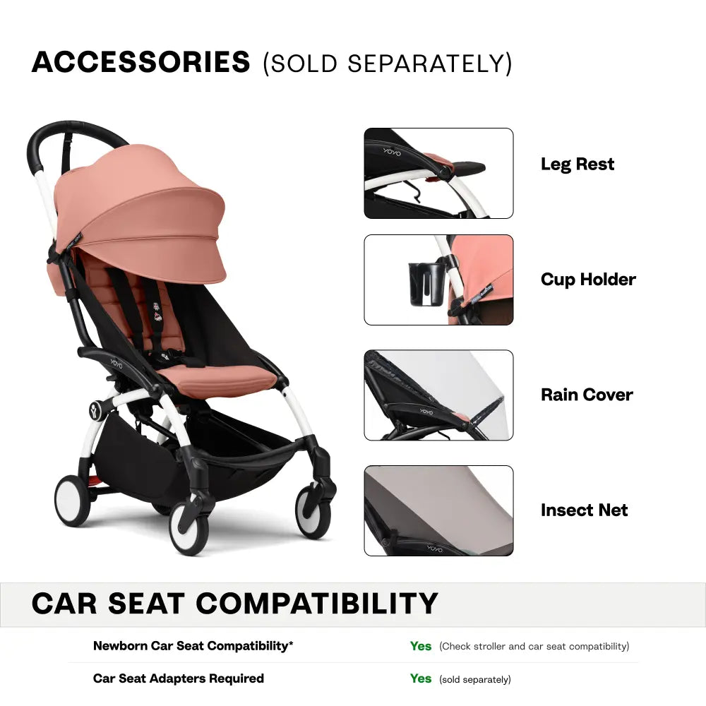 Stokke YOYO3 Stroller | Lightweight Compact Travel Stroller for Babies | Cabin Friendly &amp; Foldable | UPF 50+ Sun Protection | 5 Point Safety Harness | Award Winning Design | YOYO Stroller India | 6 Months to 4 Years – White/Ginger