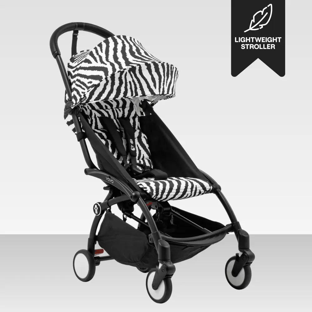 Stokke YOYO3 Stroller | Lightweight Compact Travel Stroller for Babies | Cabin Friendly &amp; Foldable | UPF 50+ Sun Protection | 5 Point Safety Harness | Award Winning Design | YOYO Stroller India | 6 Months to 4 Years - Black/Zebra