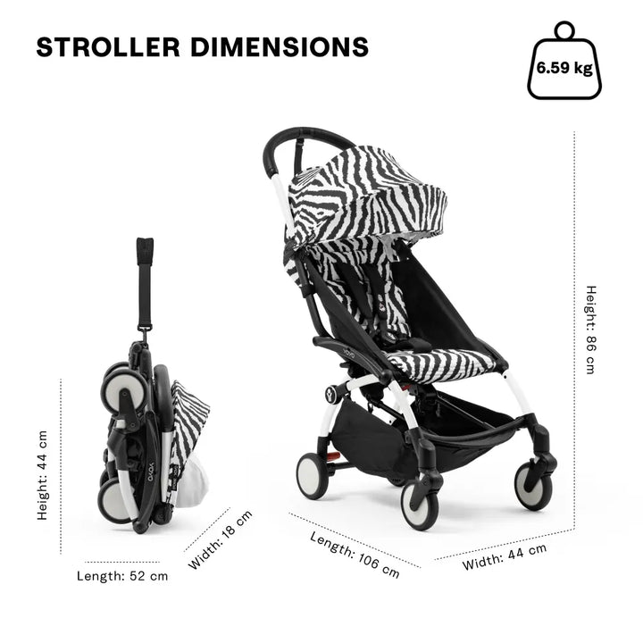 Stokke YOYO3 Stroller | Lightweight Compact Travel Stroller for Babies | Cabin Friendly &amp; Foldable | UPF 50+ Sun Protection | 5 Point Safety Harness | Award Winning Design | YOYO Stroller India | 6 Months to 4 Years – White/Zebra