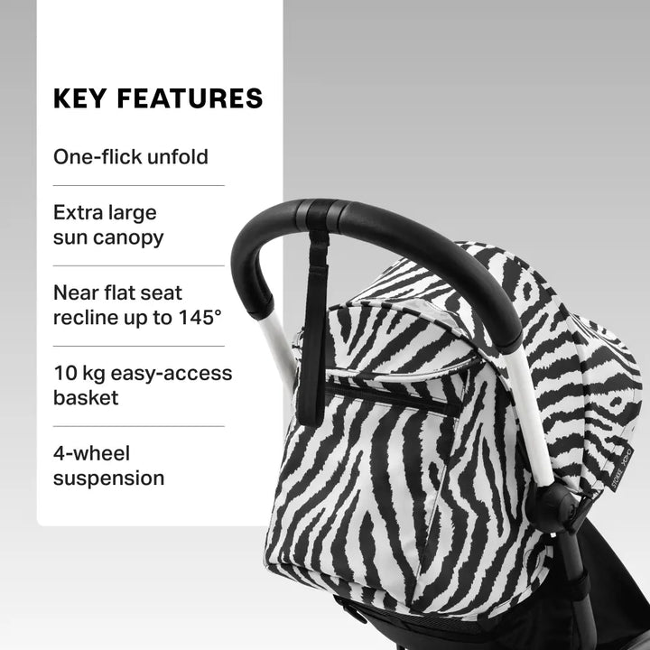 Stokke YOYO3 Stroller | Lightweight Compact Travel Stroller for Babies | Cabin Friendly &amp; Foldable | UPF 50+ Sun Protection | 5 Point Safety Harness | Award Winning Design | YOYO Stroller India | 6 Months to 4 Years – White/Zebra