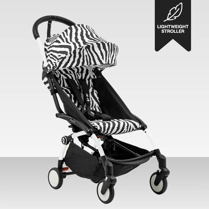 Stokke YOYO3 Stroller | Lightweight Compact Travel Stroller for Babies | Cabin Friendly &amp; Foldable | UPF 50+ Sun Protection | 5 Point Safety Harness | Award Winning Design | YOYO Stroller India | 6 Months to 4 Years – White/Zebra