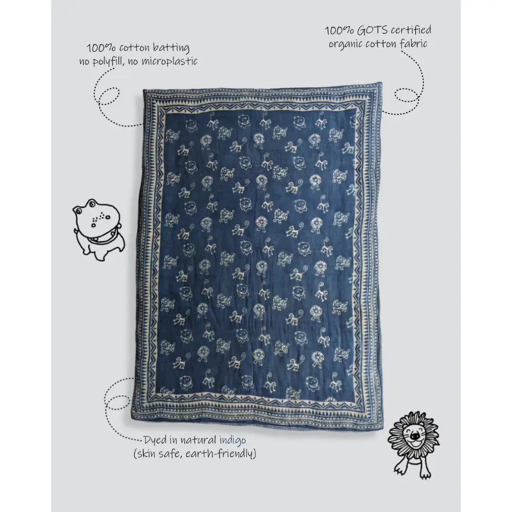Whitewater Kids Organic Cotton Infant Reversible Zoo Blanket Cum Quilt