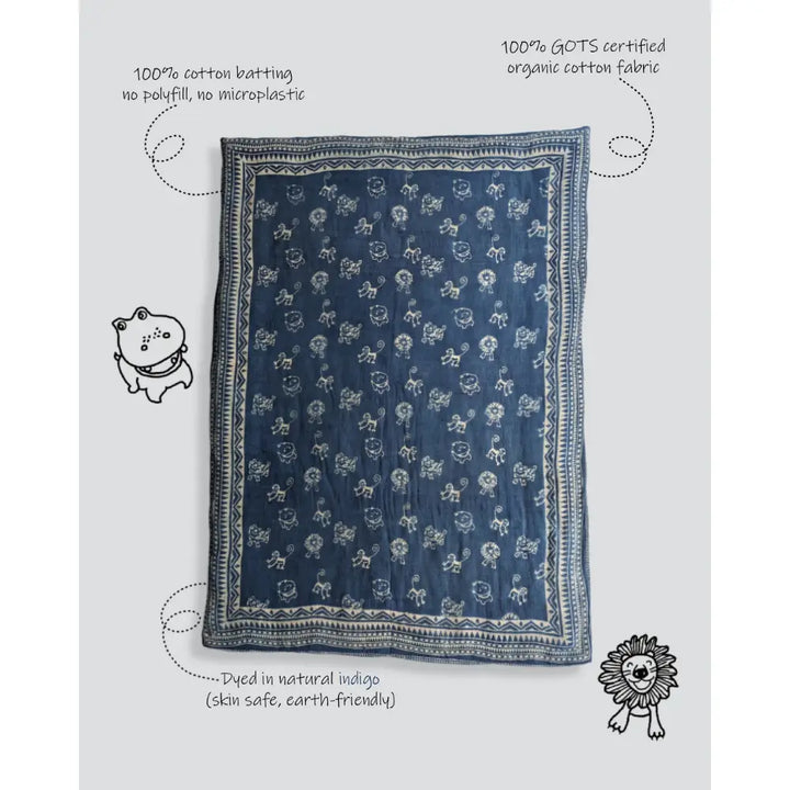 Whitewater Kids Organic Cotton Infant Reversible Zoo Blanket Cum Quilt