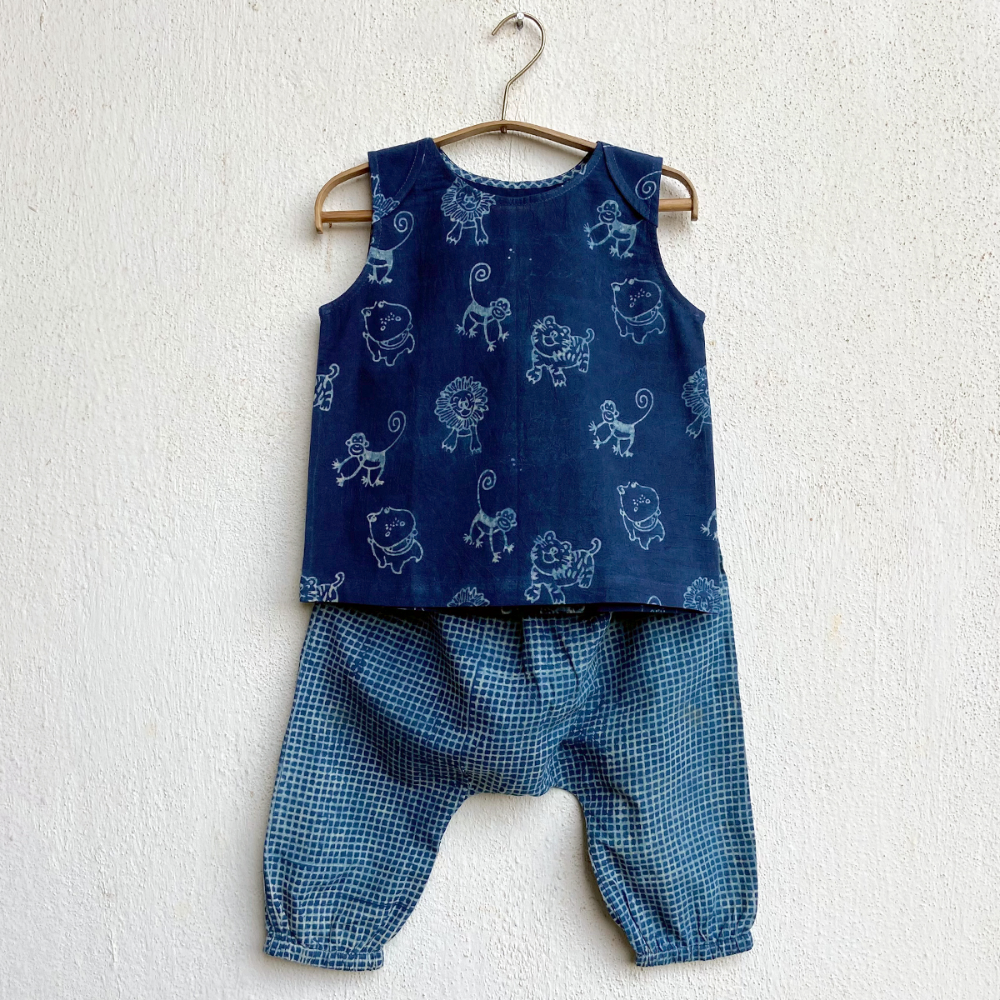 Whitewater Kids Unisex Organic Zoo Indigo Jhabla Set