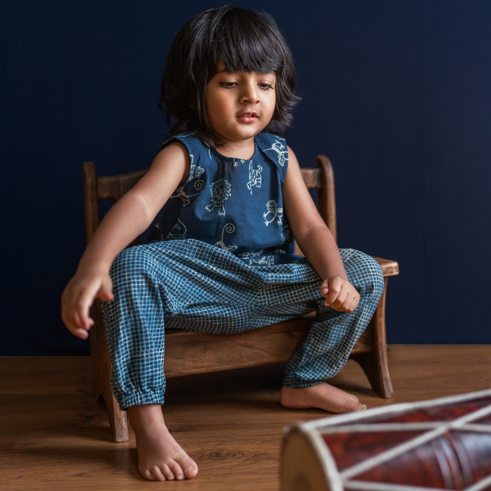 Whitewater Kids Unisex Organic Zoo Indigo Jhabla Set