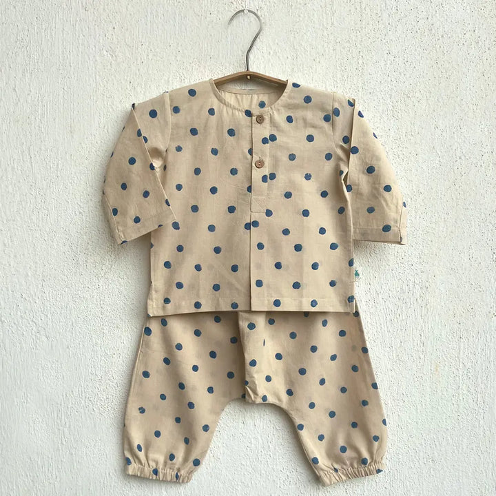 Whitewater Kids Unisex Organic Indigo Polka Kurta With Matching Pants