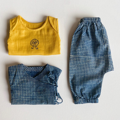 Whitewater Kids Zoo Bag - Yellow & Indigo Jhabla Set