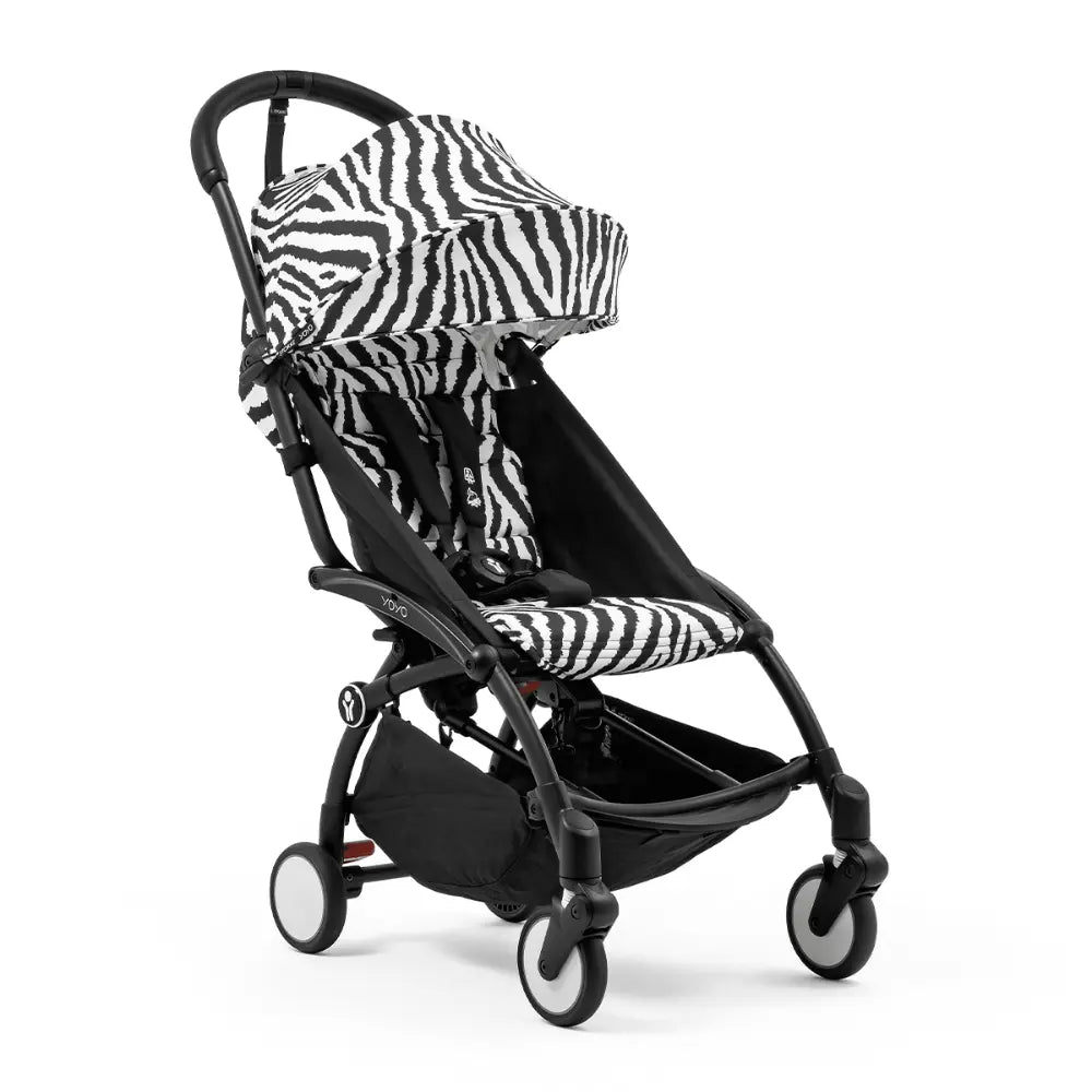 Stokke YOYO3 Stroller | Lightweight Compact Travel Stroller for Babies | Cabin Friendly &amp; Foldable | UPF 50+ Sun Protection | 5 Point Safety Harness | Award Winning Design | YOYO Stroller India | 6 Months to 4 Years - Black/Zebra