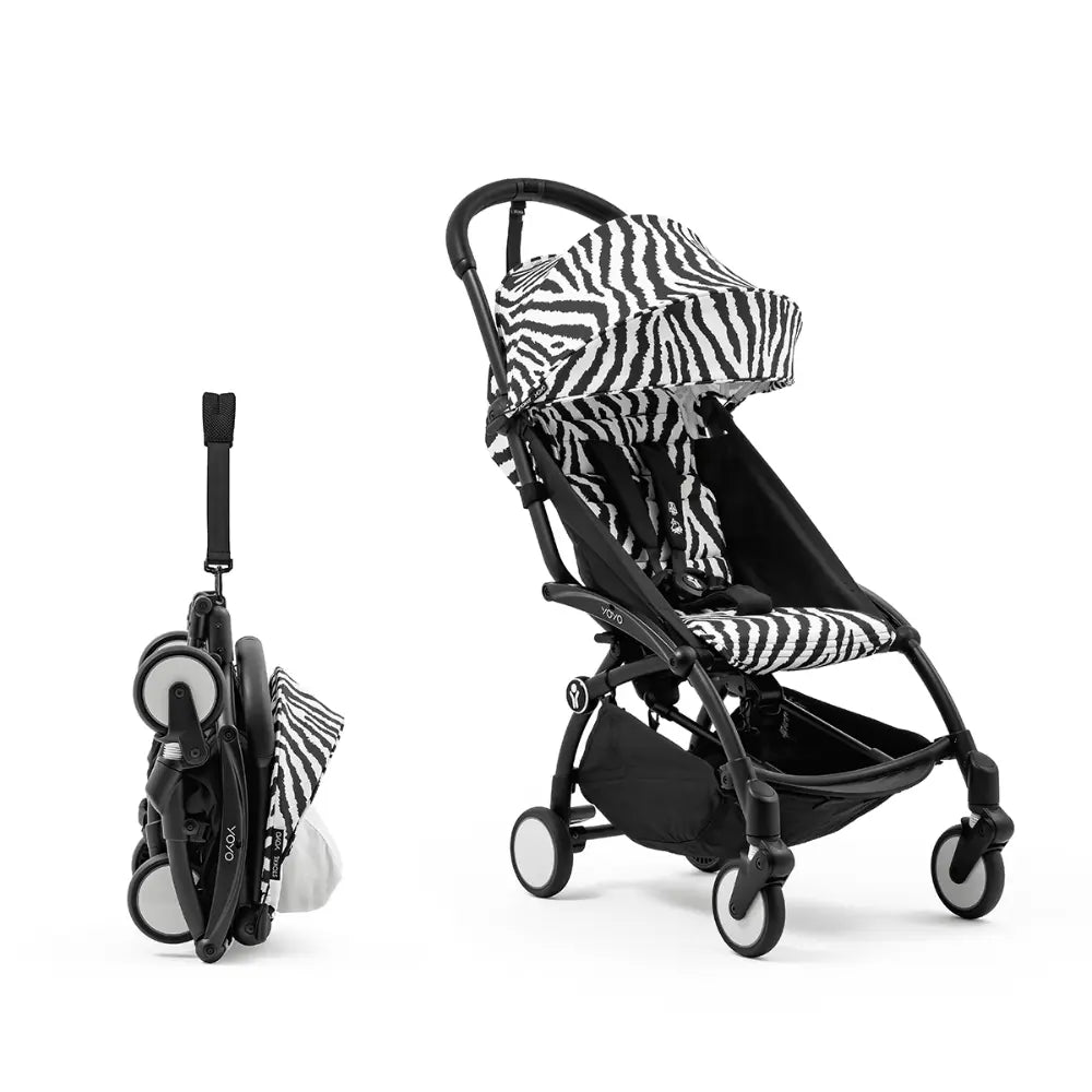 Stokke YOYO3 Stroller | Lightweight Compact Travel Stroller for Babies | Cabin Friendly &amp; Foldable | UPF 50+ Sun Protection | 5 Point Safety Harness | Award Winning Design | YOYO Stroller India | 6 Months to 4 Years - Black/Zebra