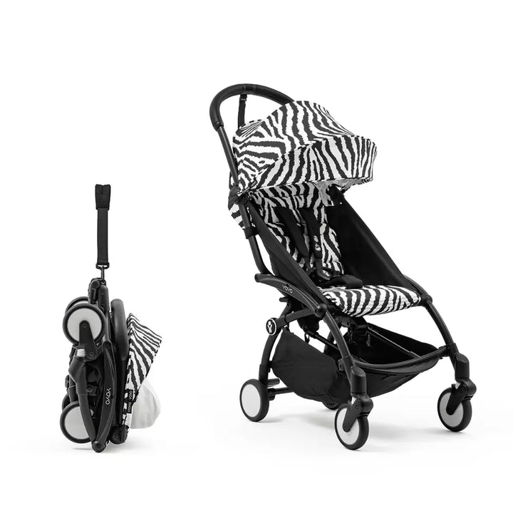 Stokke YOYO3 Stroller | Lightweight Compact Travel Stroller for Babies | Cabin Friendly &amp; Foldable | UPF 50+ Sun Protection | 5 Point Safety Harness | Award Winning Design | YOYO Stroller India | 6 Months to 4 Years - Black/Zebra