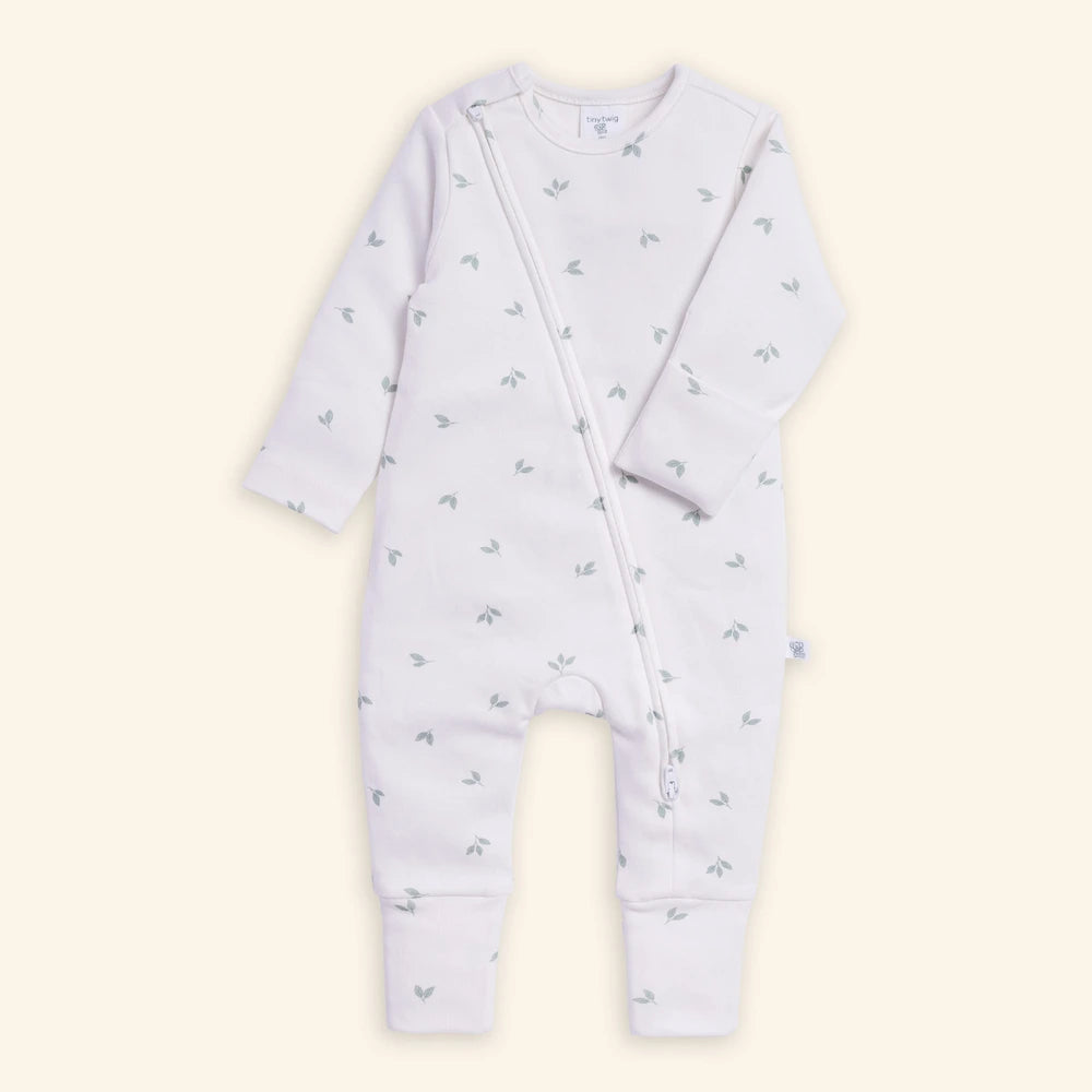 Tiny Twig Little Leaves Zipsuit - Sage