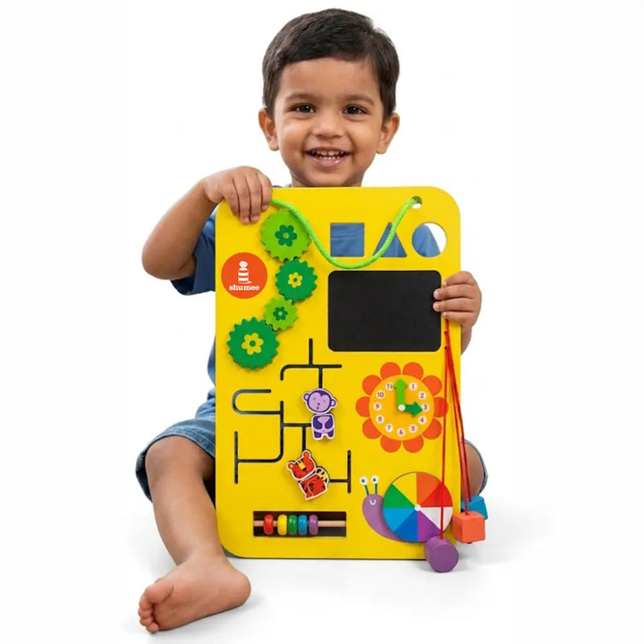 Shumee 7-in-1 Wooden Busy Board for Toddlers | Montessori Activity Board | Sensory Learning Toy | Fine Motor Skills Toy | Age 1+ Years