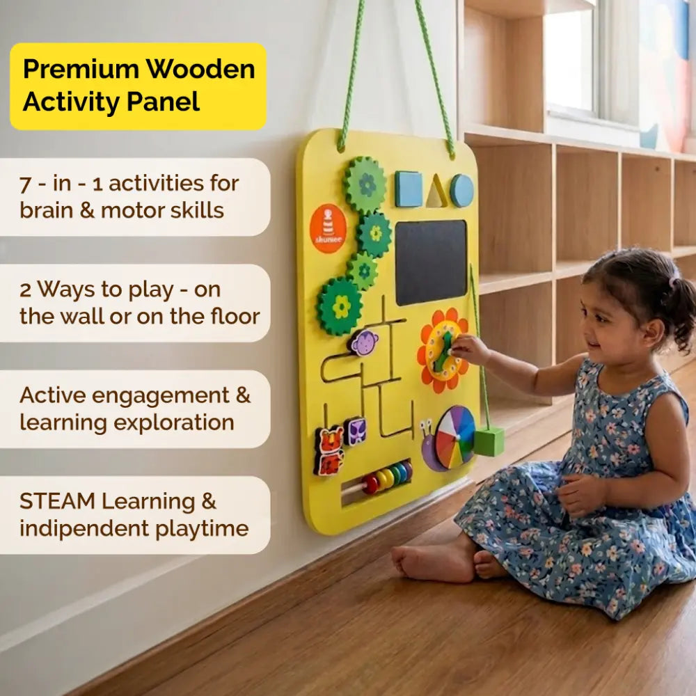 Shumee 7-in-1 Wooden Busy Board for Toddlers | Montessori Activity Board | Sensory Learning Toy | Fine Motor Skills Toy | Age 1+ Years
