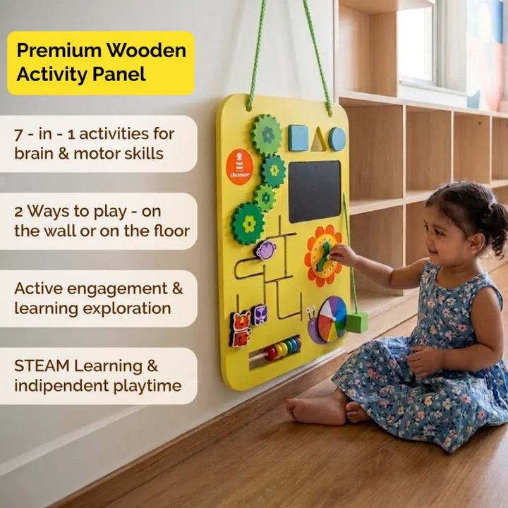 Shumee 7-in-1 Wooden Busy Board for Toddlers | Montessori Activity Board | Sensory Learning Toy | Fine Motor Skills Toy | Age 1+ Years