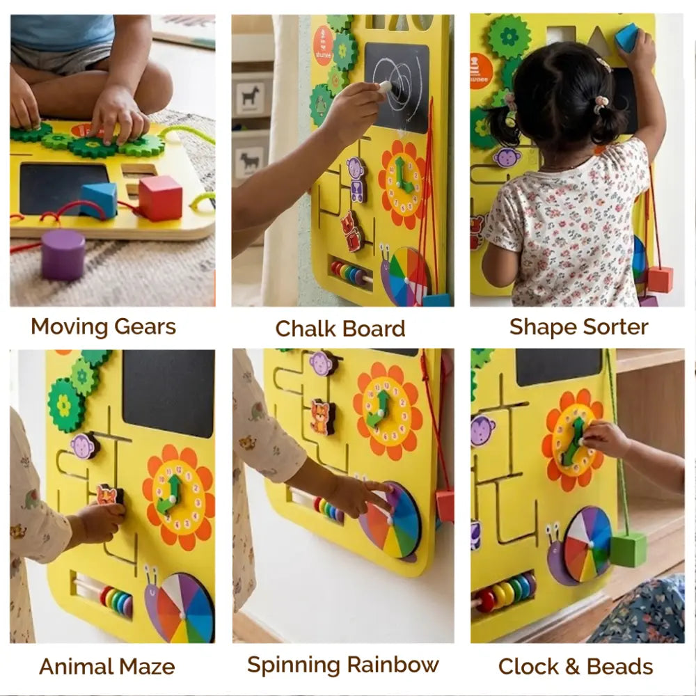 Shumee 7-in-1 Wooden Busy Board for Toddlers | Montessori Activity Board | Sensory Learning Toy | Fine Motor Skills Toy | Age 1+ Years
