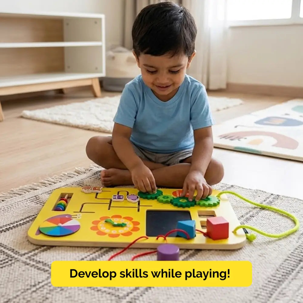 Shumee 7-in-1 Wooden Busy Board for Toddlers | Montessori Activity Board | Sensory Learning Toy | Fine Motor Skills Toy | Age 1+ Years