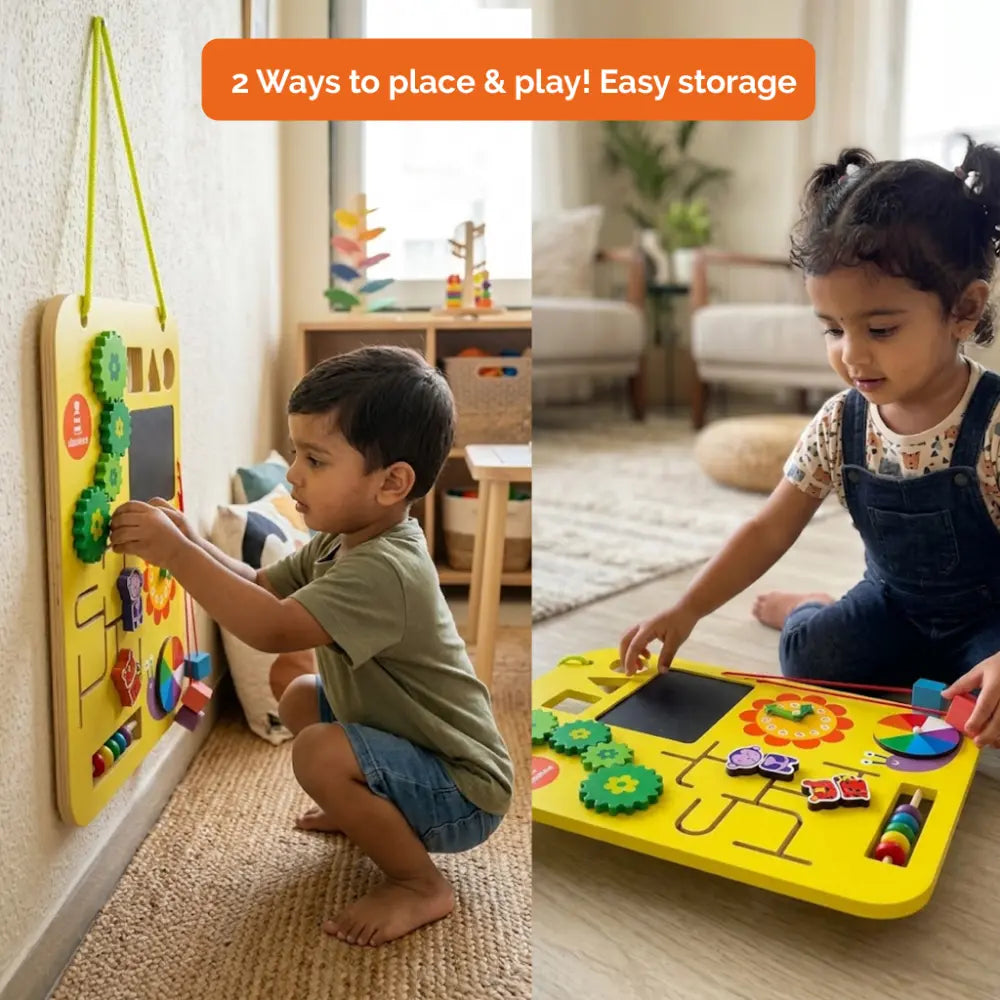 Shumee 7-in-1 Wooden Busy Board for Toddlers | Montessori Activity Board | Sensory Learning Toy | Fine Motor Skills Toy | Age 1+ Years
