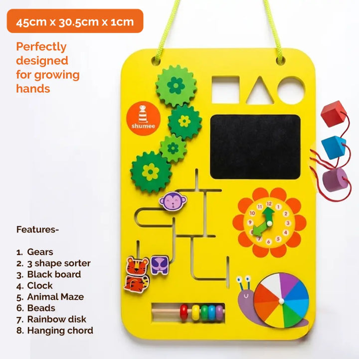 Shumee 7-in-1 Wooden Busy Board for Toddlers | Montessori Activity Board | Sensory Learning Toy | Fine Motor Skills Toy | Age 1+ Years