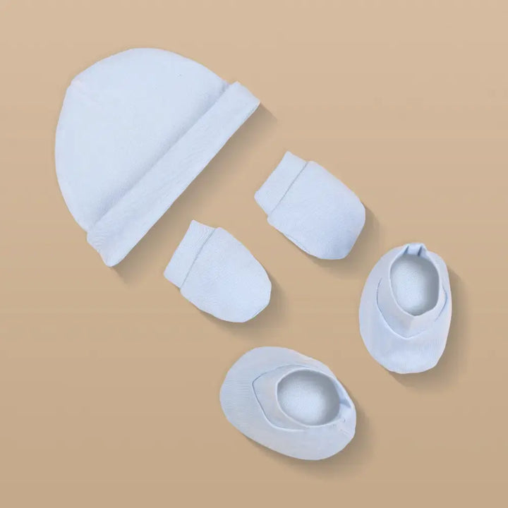 Prekies Newborn Cotton Cap, Mittens &amp; Booties Set - Blue