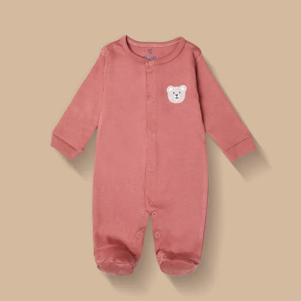 Prekies Newborn Cotton Sleepsuits Bear Face Print - Multi (Set of 3)