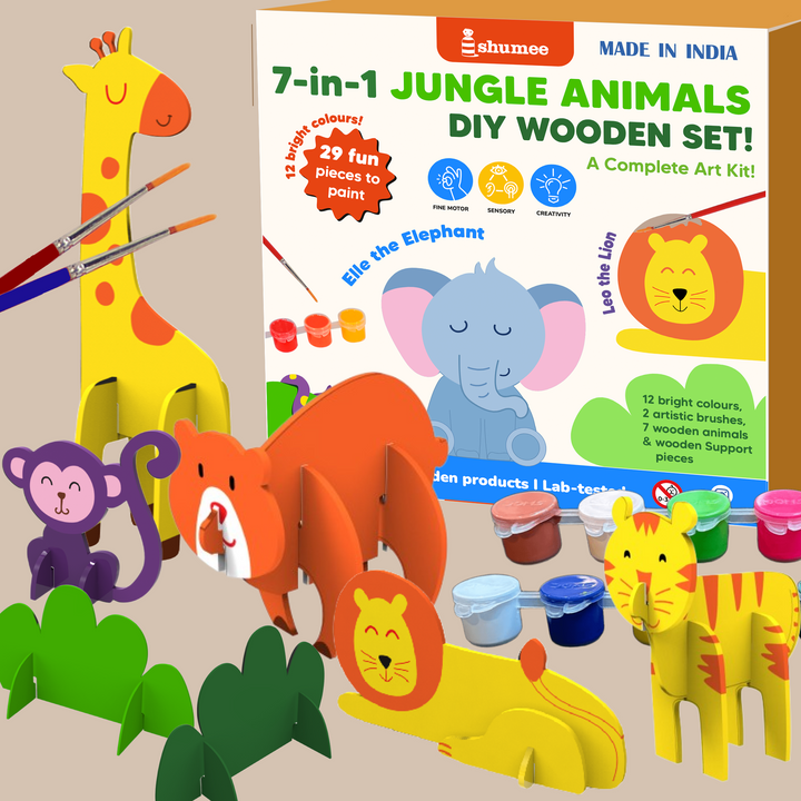Shumee 3D Wooden Animal Art &amp; Craft Kit (3+ Years) | Rakhi Gift for Sister Kids