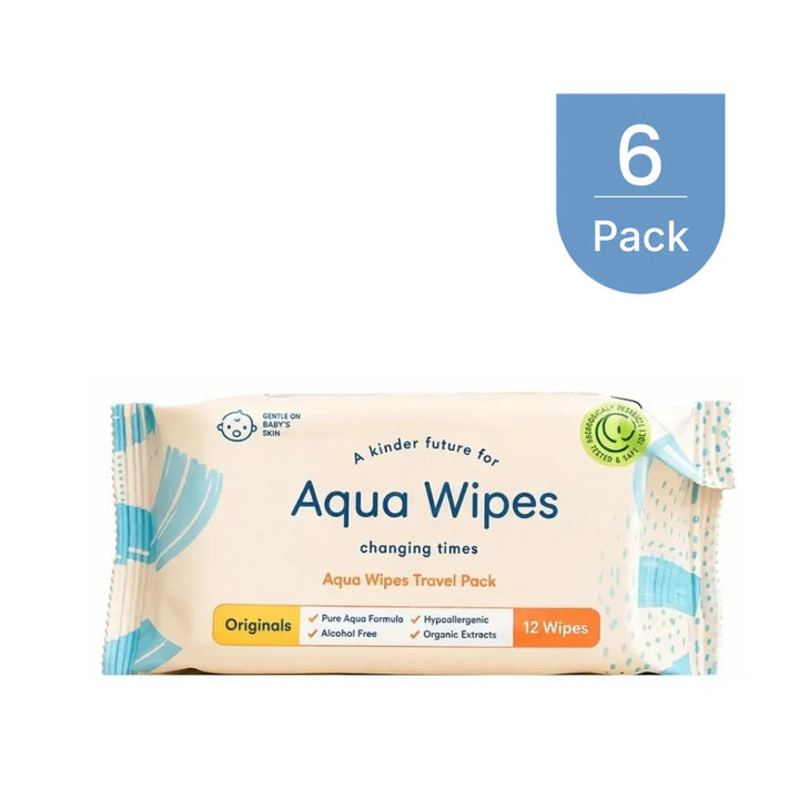 Aqua Wipes Travel Pack - 12 Baby Wipes Per Pack – Available in Pack of 3, 6, 9 &amp; 12