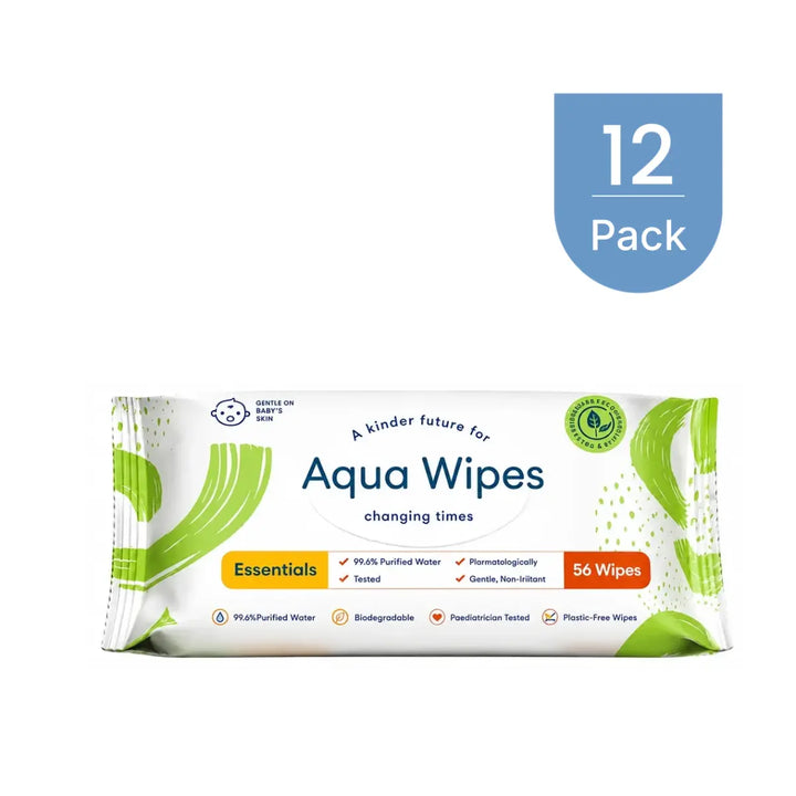Aqua Wipes Essentials Baby Wipes – 56 Wipes Per Pack – Pack of 3, 6, 9 &amp; 12