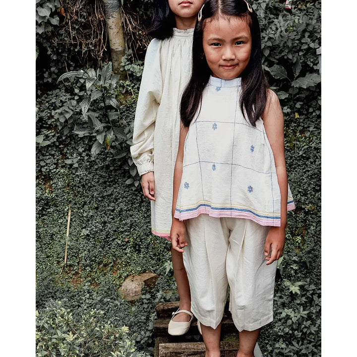 Love The World Today ‘Lullaby Skies’ Halter Top In Handwoven Cotton Jamdani Weave - Off White
