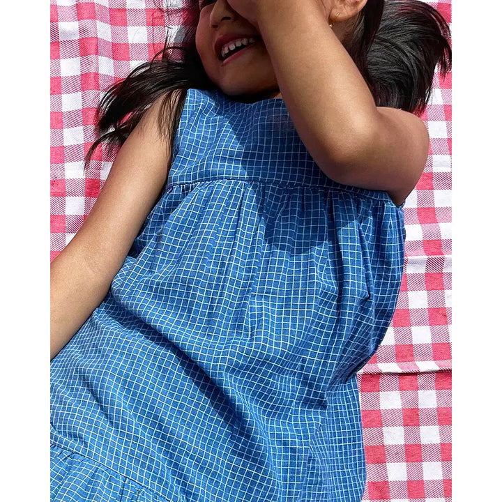 Love The World Today ‘Daydreamer’ Blue Checks Maxi Dress In Handwoven Cotton - Blue