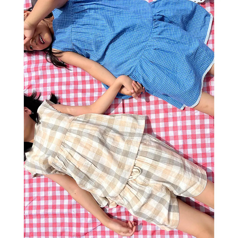 Love The World Today ‘Skygaze’ Beige Off White Checks Unisex Shorts In Handwoven Cotton - Beige