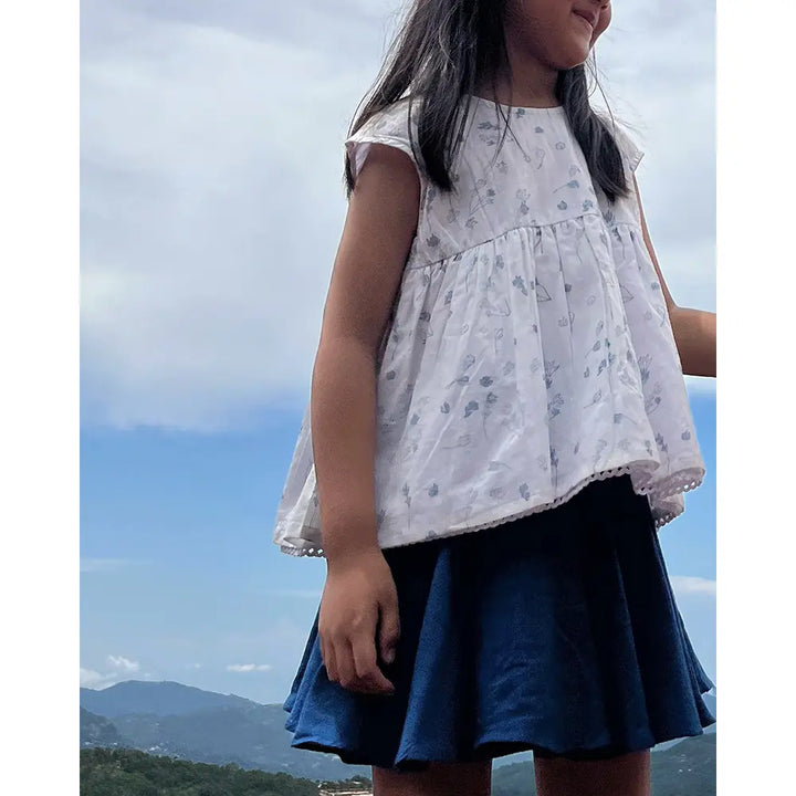 Love The World Today ‘Morning Mist’ Floral Hand Block Printed Cotton Mul Lined Flowy Top - White