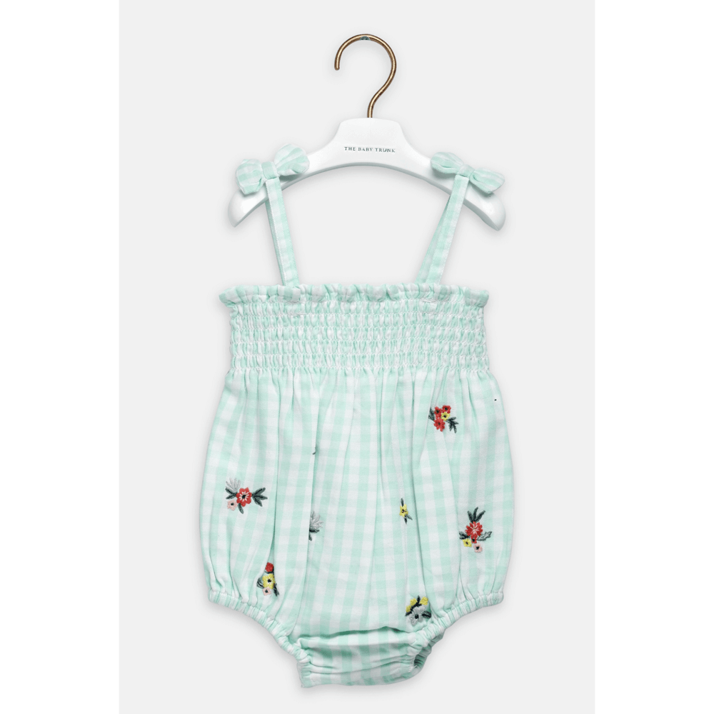 The Baby Trunk Check Embroidery Romper