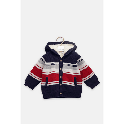 The Baby Trunk Winter Red & Blue Stripe Cardigan