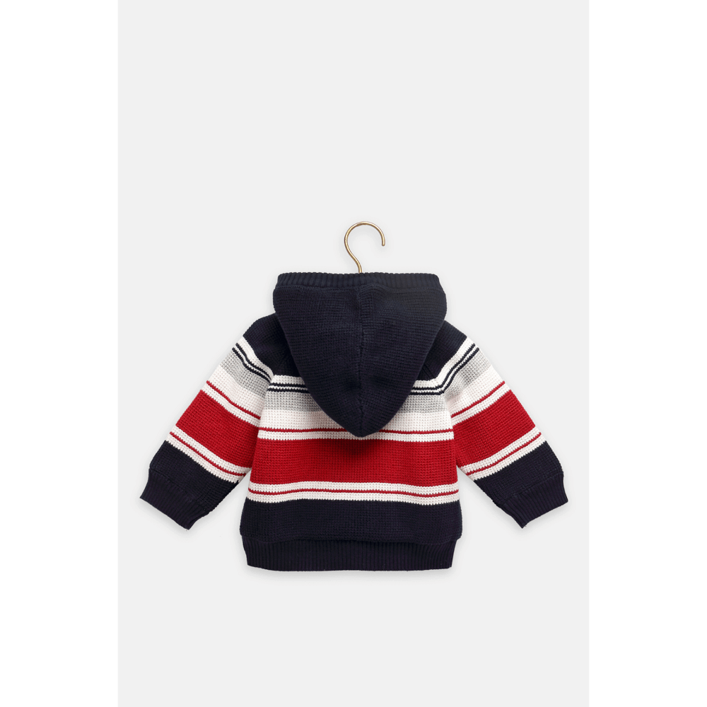 The Baby Trunk Winter Red & Blue Stripe Cardigan