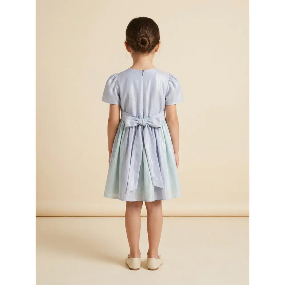 The Baby Trunk Metallic Panel Dress For Girls - Mint &amp; Blue