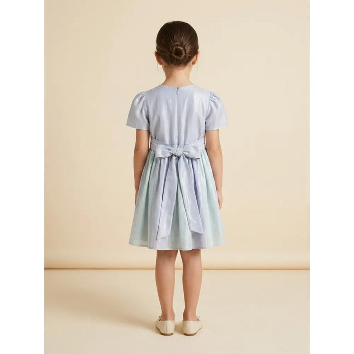 The Baby Trunk Metallic Panel Dress For Girls - Mint &amp; Blue