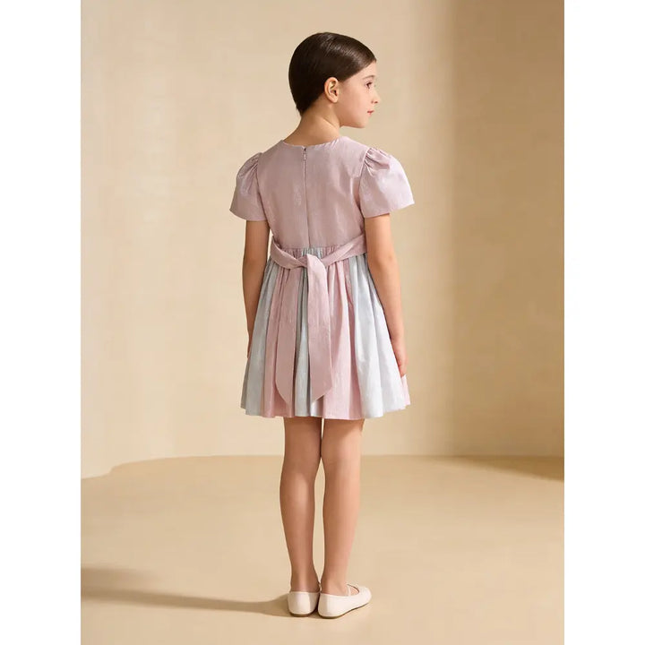 The Baby Trunk Metallic Panel Dress For Girls - Pink &amp; Grey