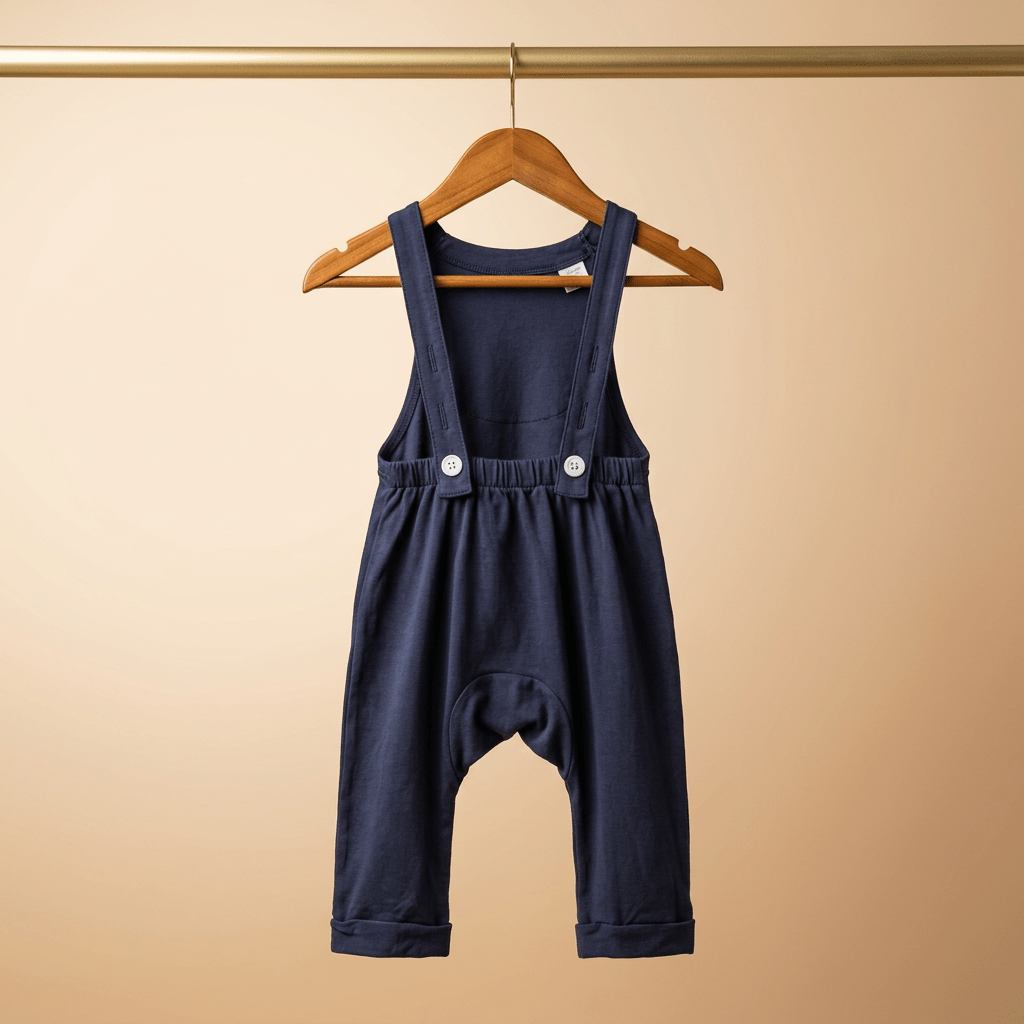 Bubz Bamboo Baby Dungaree - Adjustable Straps - Easy Diaper Change With Elasticated Waist - Navy Blue