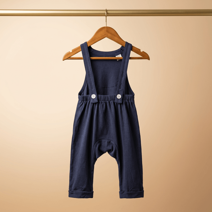 Bubz Bamboo Baby Dungaree - Adjustable Straps - Easy Diaper Change With Elasticated Waist - Navy Blue