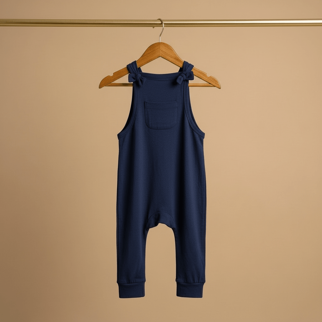Bubz Bamboo Baby Dungaree - Adjustable Straps - Easy Diaper Change With Elasticated Waist - Navy Blue