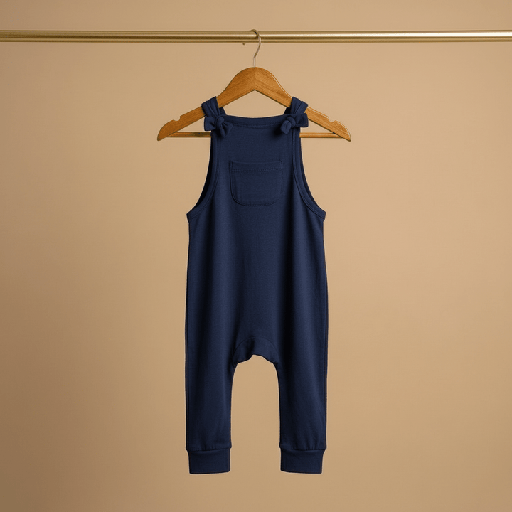 Bubz Bamboo Baby Dungaree - Adjustable Straps - Easy Diaper Change With Elasticated Waist - Navy Blue