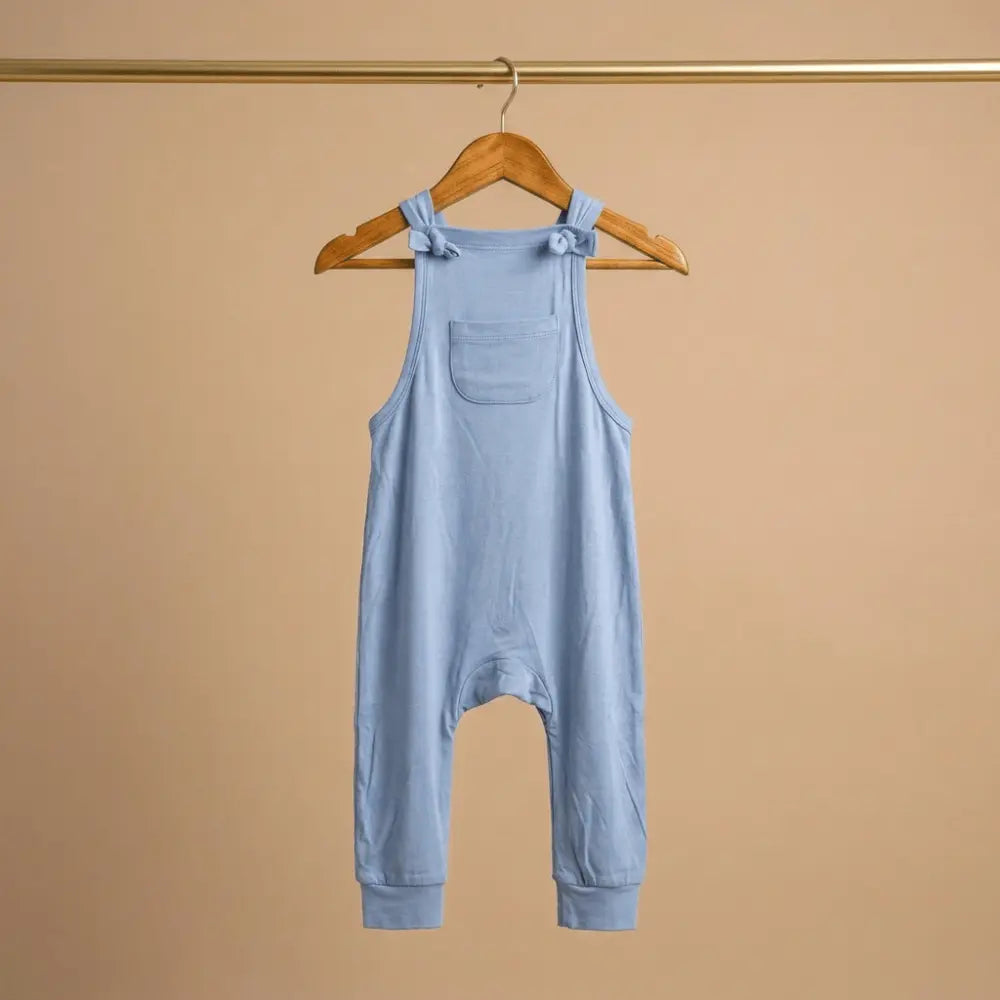 Bubz Bamboo Baby Dungaree - Adjustable Straps - Easy Diaper Change With Elasticated Waist - Powder Blue