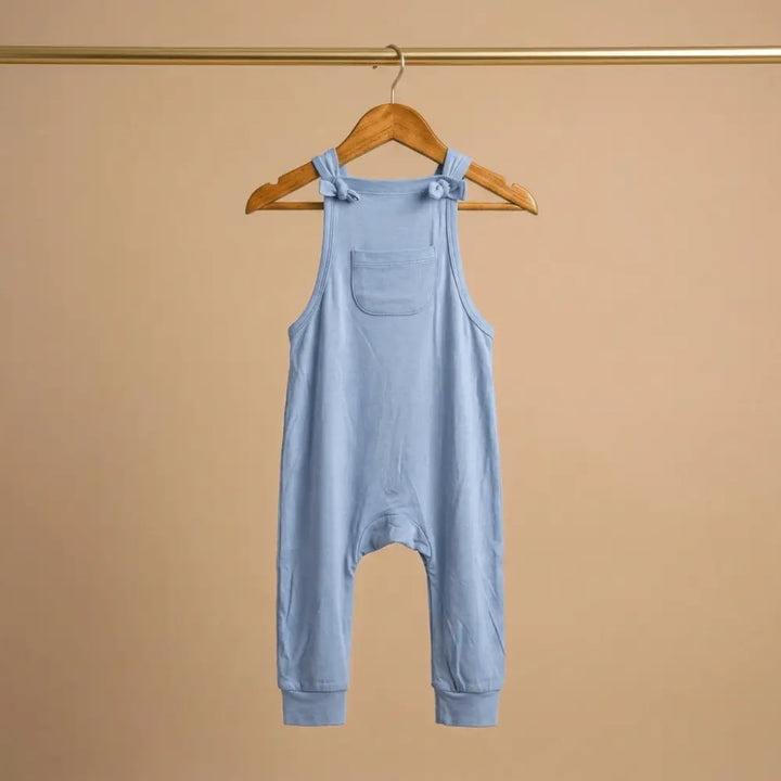 Bubz Bamboo Baby Dungaree - Adjustable Straps - Easy Diaper Change With Elasticated Waist - Powder Blue