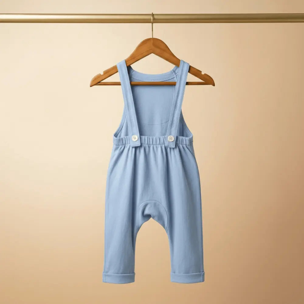 Bubz Bamboo Baby Dungaree - Adjustable Straps - Easy Diaper Change With Elasticated Waist - Powder Blue