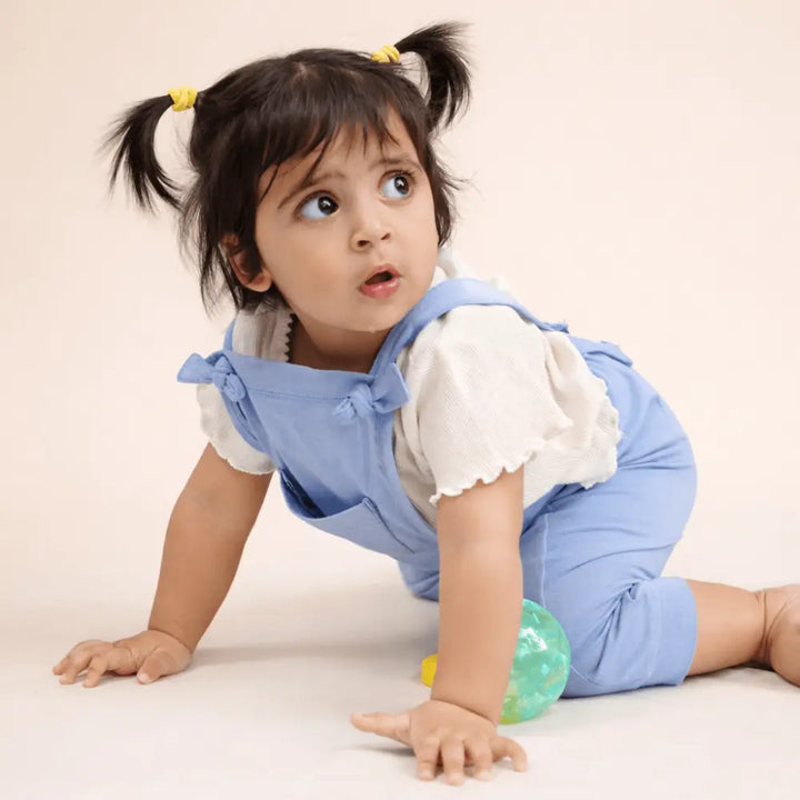 Bubz Bamboo Baby Dungaree - Adjustable Straps - Easy Diaper Change With Elasticated Waist - Powder Blue